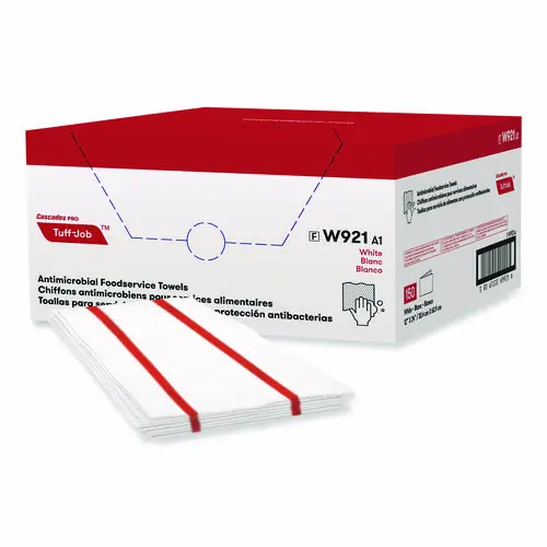 Cascades PRO Tuff-Job S900 Antimicrobial Foodservice Towels, 12 x 24, White/Red, 150/Carton