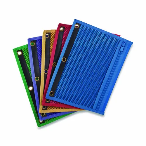 Centis® Mesh Binder Pockets, 3-Hole Punched, Randomly Assorted Colors