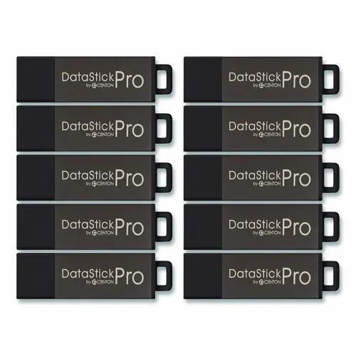 Centon DataStick Pro USB 2.0 Type A Flash Drive, 32 GB, Gray, 10/Pack