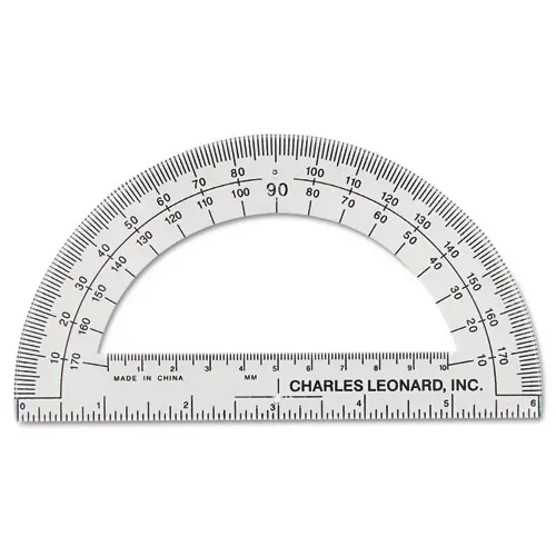 Charles Leonard® Open Center Protractor, Plastic, 6" Ruler Edge, Clear