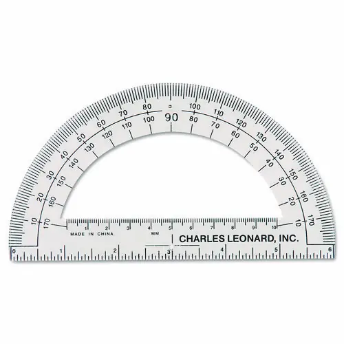 Charles Leonard® Open Center Protractor, Plastic, 6" Ruler Edge, Clear, Dozen