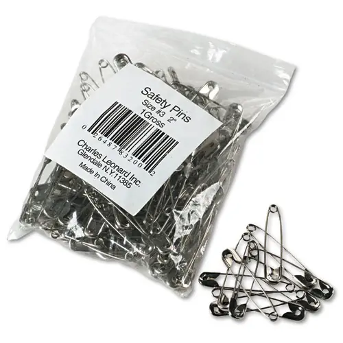 Charles Leonard® Safety Pins, Nickel-Plated, Steel, 2" Length, 144/Pack