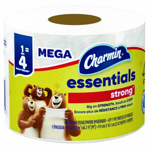 Charmin® Essentials Strong Bathroom Tissue, 1-Ply, White, 429 Sheets/Roll, 36 Rolls/Carton