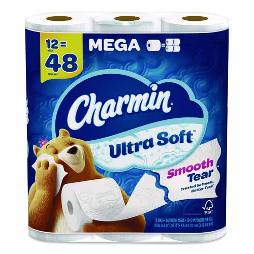 Charmin® Ultra Soft Bathroom Tissue, 2-Ply, White, 224 Sheets per Roll, 12 Mega Rolls Pack, Septic Safe