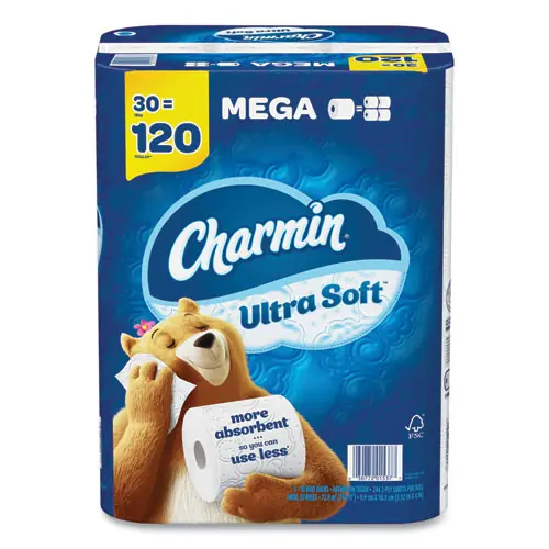 Charmin® Ultra Soft Bathroom Tissue, 2-Ply, White, 244 Sheets per Roll, 30 Mega Rolls per Pack