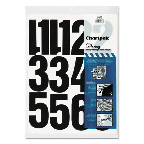 Chartpak® Press-On Vinyl Self-Adhesive Numbers, 4" Tall, Black Characters, 23/Pack