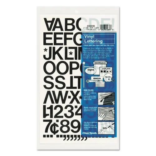 Chartpak® Press-On Vinyl Self-Adhesive Numbers and Uppercase Letters, Black, 1" Tall, 88/Pack