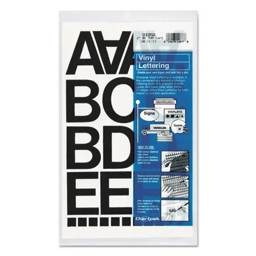 Chartpak® Press-On Vinyl Self-Adhesive Numbers and Uppercase Letters, Black, 2" Tall, 77/Pack