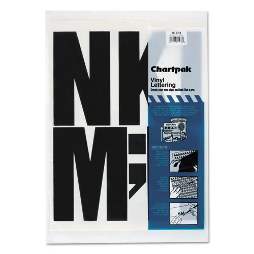 Chartpak® Press-On Vinyl Self-Adhesive Uppercase Letters, 6" Tall, Black Characters, 38/Pack