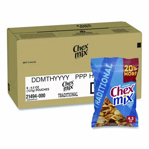 Chex Mix® Snack Mix Savory Traditional, 4.5 oz Bag, 8/Box