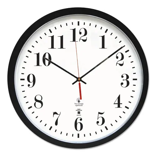 Chicago Lighthouse Black ATOMIC Contemporary Clock, 16.5" Overall Diameter, Black Case, 1 AA (sold separately)