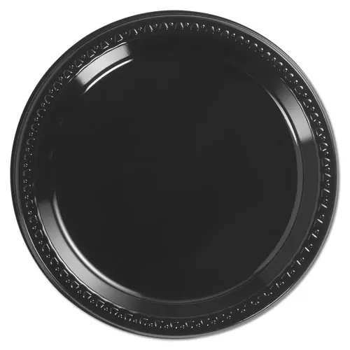 Chinet® Heavyweight Plastic Plates, 9" Diameter, Black, 125 Plates per Pack, 4 Packs per Carton