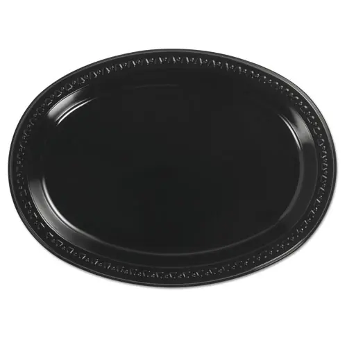 Chinet® Heavyweight Plastic Platters, 8" x 11", Black, 125/Bag, 4 Bags/Carton