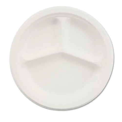 Chinet® Paper Dinnerware, 3-Compartment Plate, 9.25" dia, White, 500/Carton