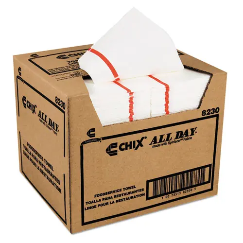 Chix® Foodservice Towels, 1-Ply, 12.25 x 21, White/Red Stripe, 200/Carton