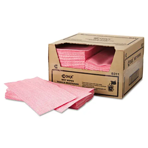 Chix® Wet Wipes, Stripe Design, White/Pink, 200/Carton