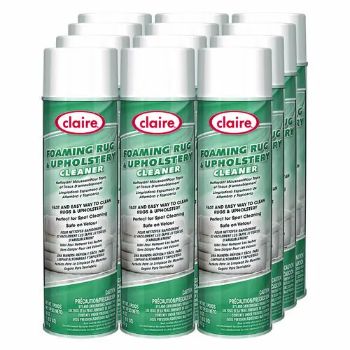 Claire® Foaming Rug and Upholstery Cleaner, Ammonia Scent, 12/Carton