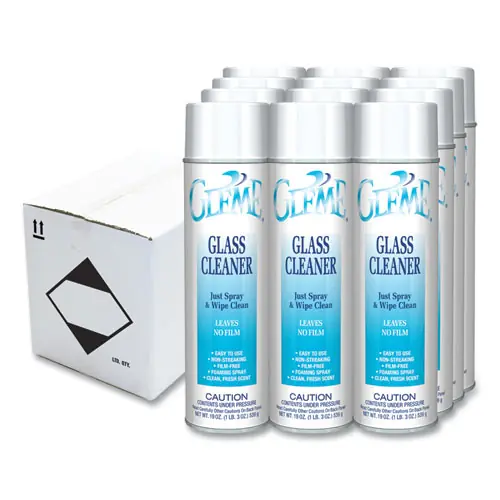 Claire® Gleme Glass Cleaner, Fresh Scent, 19 oz Aerosol Spray, Dozen
