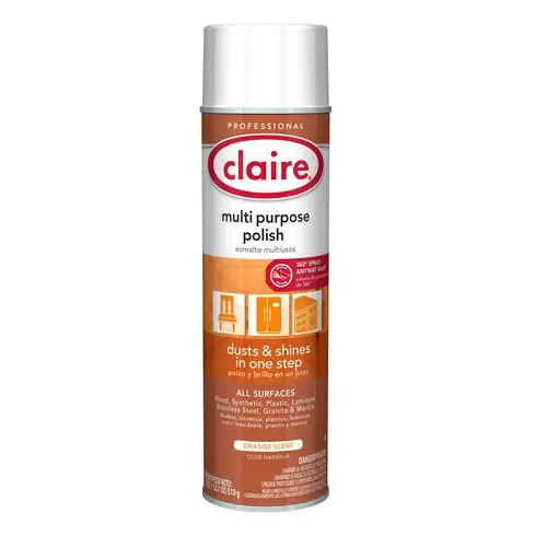 Claire® Multi Purpose Polish, Citrus Scent, 18 oz Aerosol Spray, 12/Carton