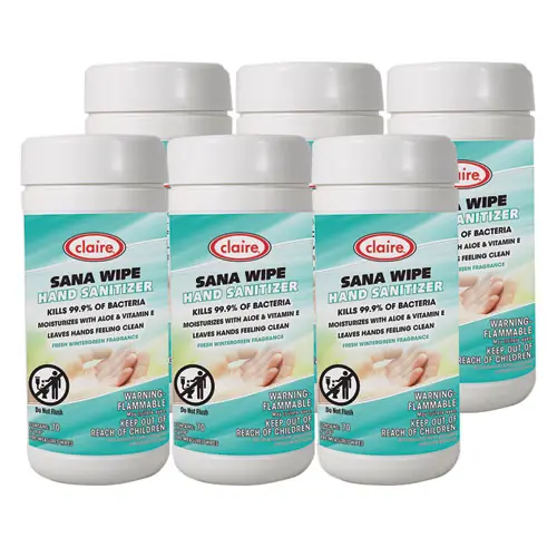 Claire® Sana Wipe, Fresh Wintergreen Scent, 6/Carton (Non-Stock Item - Extended Delivery Time)