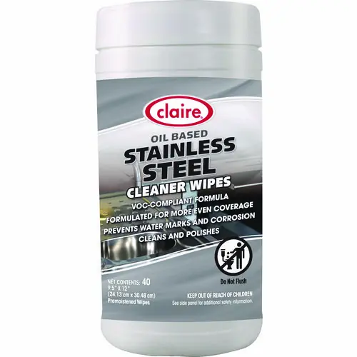 Claire® Stainless Steel Cleaner Wipes, 9.5" x 12", Citrus Scent, Purple, 40 Wipes/Canister, 6 Canisters/Carton