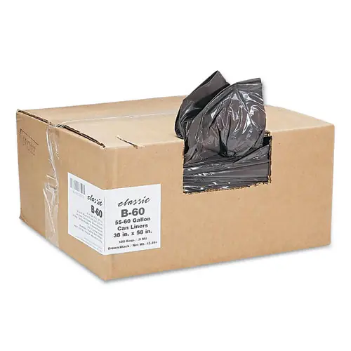 Classic Linear Low-Density Can Liners, 60 gal, 0.9 mil, 38" x 58", Black, 10 Bags/Roll, 10 Rolls/Carton