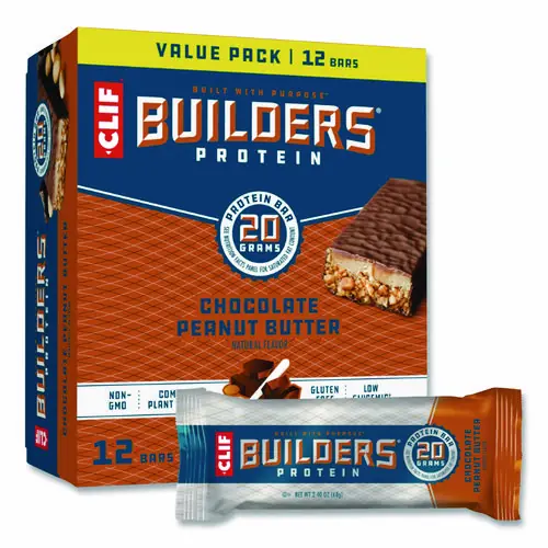 CLIF® Bar Builders Protein Bar, Chocolate Peanut Butter, 2.4 oz, 12 Bars/Box