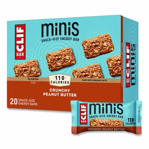 CLIF® Bar Energy Bar, Mini Crunchy Peanut Butter, 0.99 oz Bar, 20/Box