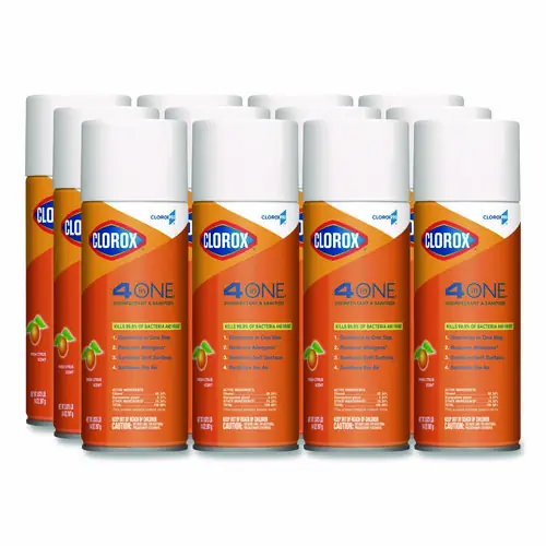 Clorox® 4-in-One Disinfectant and Sanitizer, Citrus, 14 oz Aerosol Spray, 12/Carton