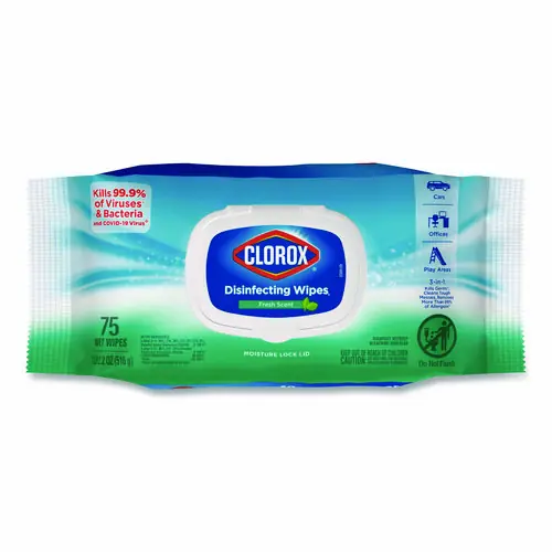 Clorox® Disinfecting Cleaning Wipes, Flex Pack, Fresh Scent, White, 75 Towels/Pack