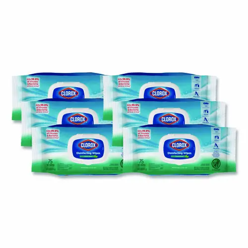 Clorox® Disinfecting Cleaning Wipes, Flex Pack, Fresh Scent, White, 75 Wipes Pack, 6 Packs/Carton