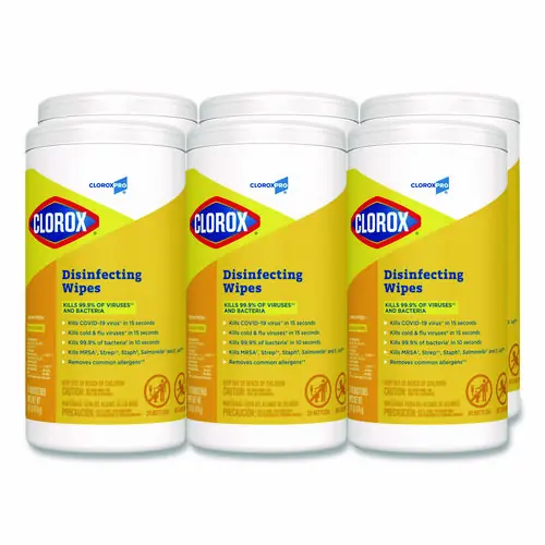 Clorox® Disinfecting Wipes, Lemon Fresh, White, 75 Wipes/Canister, 6 Canisters/Carton