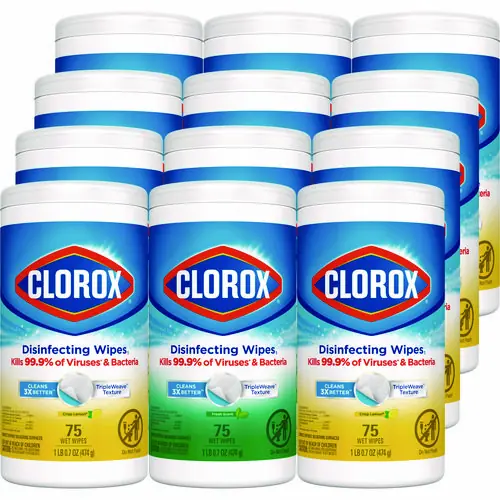 Clorox® Disinfecting Wipes, Bleach Free, Fresh Scent/Citrus Blend, 7" x 8", 75 Wipes/Canister, 3 Pack, 4 Carton
