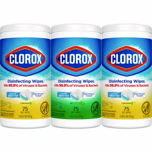 Clorox® Disinfecting Wipes, Value Pack, Bleach Free, Fresh Scent/Citrus Blend, White, 75 Wipes per Canister, 3 Pack