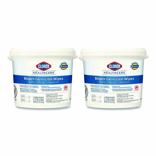 Clorox Healthcare® Bleach Germicidal Wipes, Unscented, White, 110 Wipes/Bucket, 2 Buckets/Carton