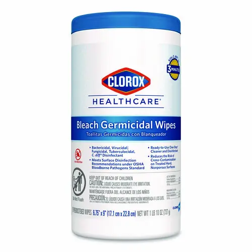 Clorox Healthcare® Bleach Germicidal Wipes, Unscented, White, 70/Canister