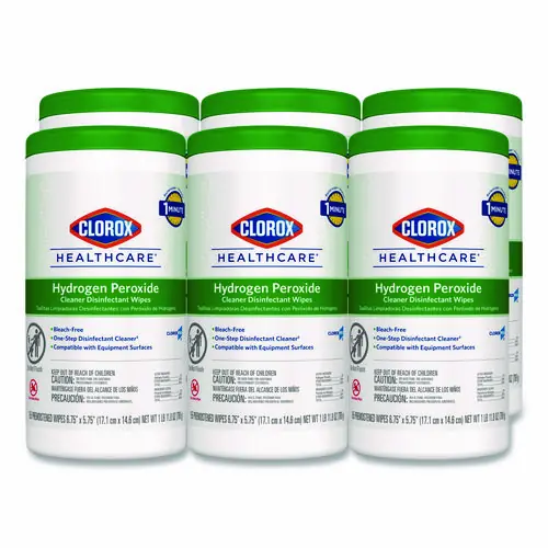 Clorox Healthcare® Hydrogen Peroxide Cleaner Disinfectant Wipes, Unscented, White, 155 Wipes/Canister, 6 Canisters/Carton
