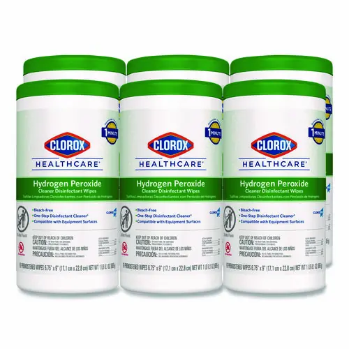 Clorox Healthcare® Hydrogen Peroxide Cleaner Disinfectant Wipes, Unscented, White, 95 Wipes/Canister, 6 Canisters/Carton