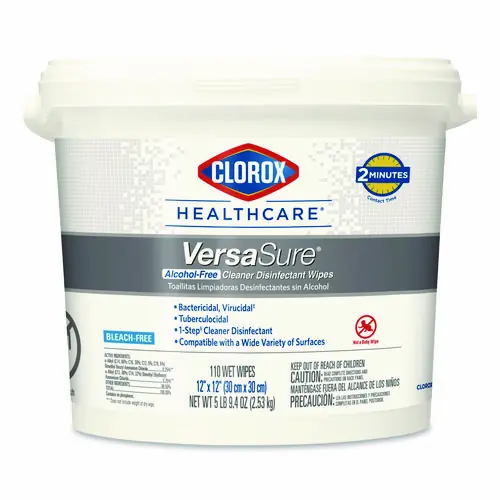 Clorox Healthcare® VersaSure Cleaner Disinfectant Wipes, 1-Ply, 12" x 12", Fragranced, White, 110 Wipes/Bucket