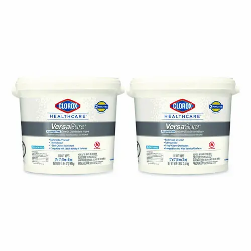 Clorox Healthcare® VersaSure Cleaner Disinfectant Wipes, 1-Ply, 12" x 12", Fragranced, White, 110 Wipes/Bucket, 2 Buckets/Carton