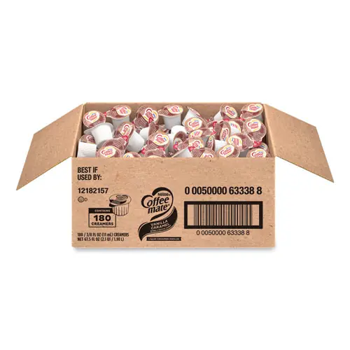 Coffee mate® Bulk Liquid Coffee Creamer, Vanilla Caramel, 0.38 oz Mini Cups, 180/Carton
