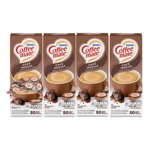 Coffee mate® Liquid Coffee Creamer, Cafe Mocha, 0.38 oz Mini Cups, 50/Box, 4 Boxes/Carton