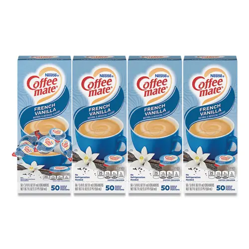 Coffee mate® Liquid Coffee Creamer, French Vanilla, 0.38 oz Mini Cups, 50/Box, 4 Boxes/Carton