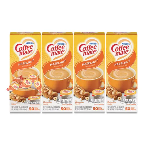 Coffee mate® Liquid Coffee Creamer, Hazelnut, Mini Cups, 50/Box, 4 Boxes/Carton