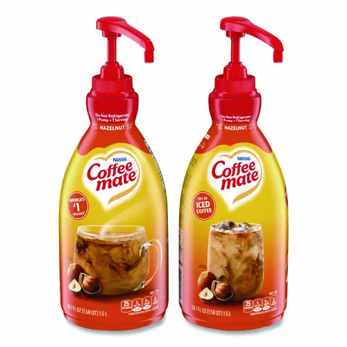 Coffee mate® Liquid Coffee Creamer, Hazelnut, 1.5 L Pump Bottle, 2/Carton