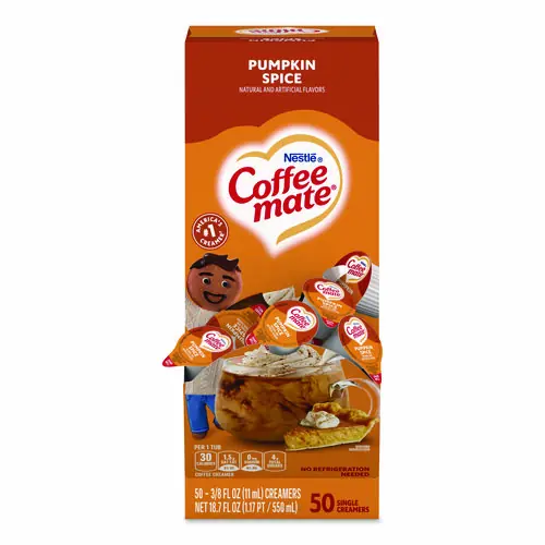 Coffee mate® Liquid Coffee Creamer, Pumpkin Spice, 50 Mini Cups (0.38 oz each), Box of 50