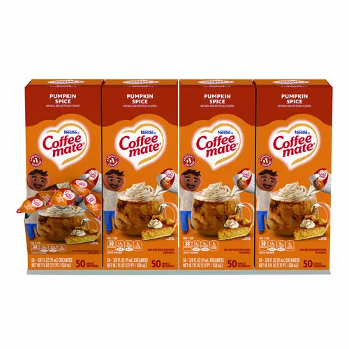 Coffee mate® Liquid Coffee Creamer, Pumpkin Spice, 0.38 oz Mini Cups - 50/Box, 4 Boxes/Carton