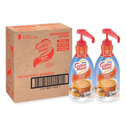 Coffee mate® Liquid Coffee Creamer, Pumpkin Spice, 1.5 L Pump Bottle, 2/Carton
