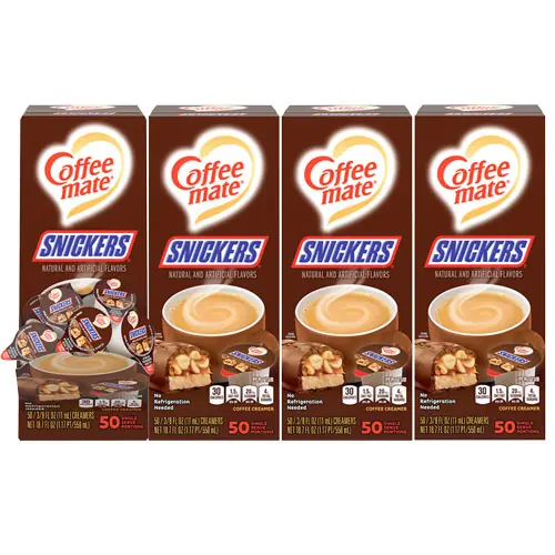 Coffee mate® Liquid Coffee Creamer, Snickers, 0.38 oz Mini Cups, 200/Carton