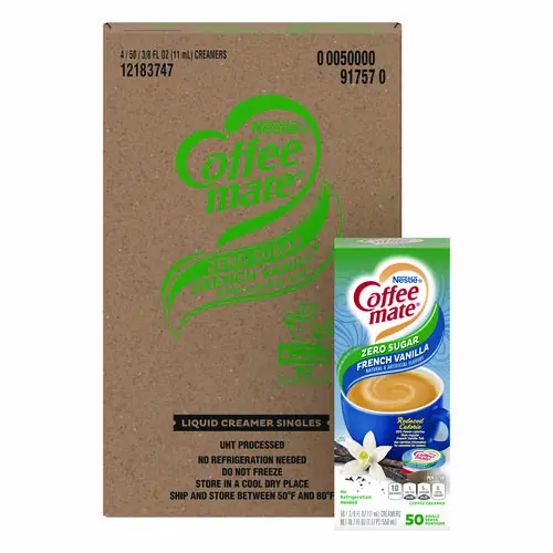 Coffee mate® Liquid Coffee Creamer, Zero Sugar French Vanilla, 0.38 oz Mini Cups